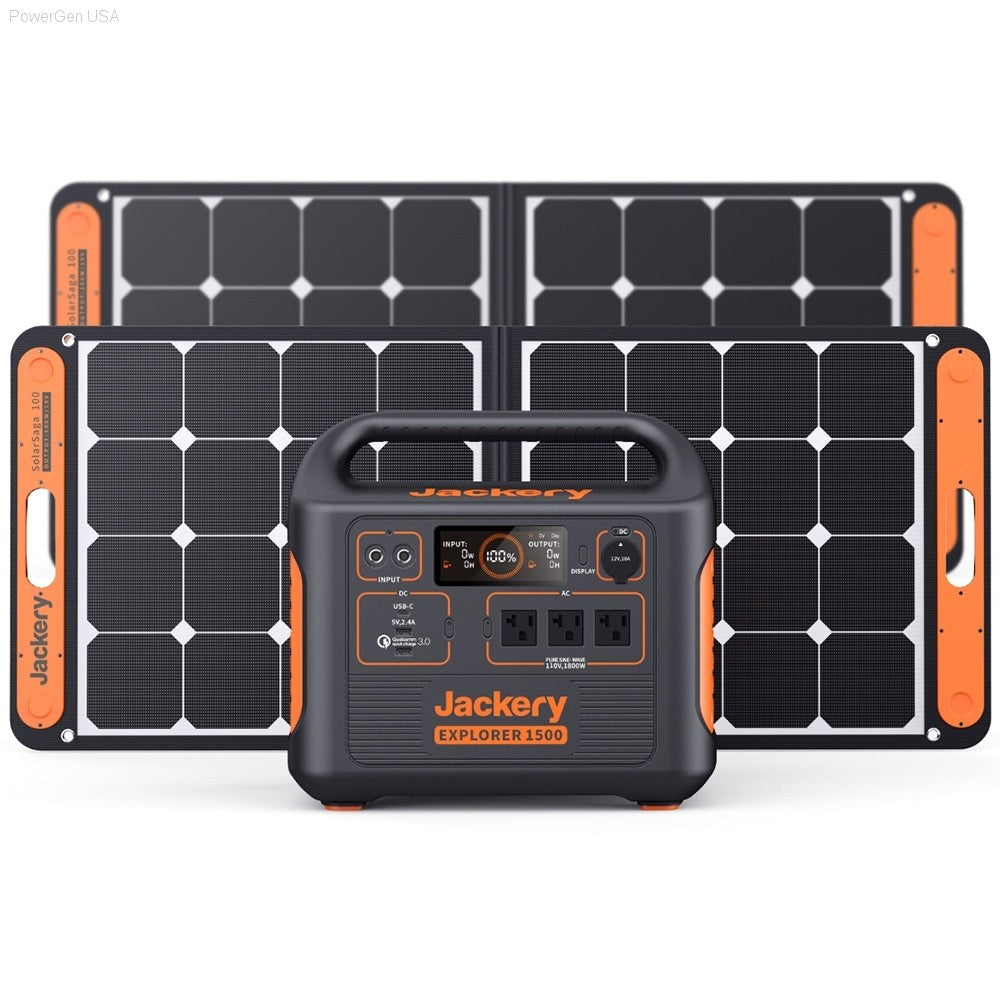 Solar & Battery Powered - Jackery Solar Generator 1500_2SS100 - 1*Explorer 1500 + 2 * SolarSaga 100W