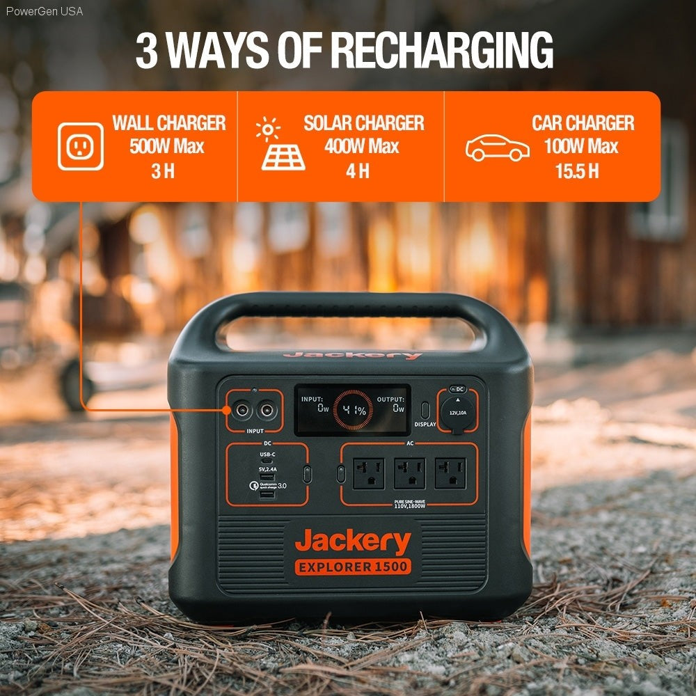 Solar & Battery Powered - Jackery Solar Generator 1500_2SS100 - 1*Explorer 1500 + 2 * SolarSaga 100W