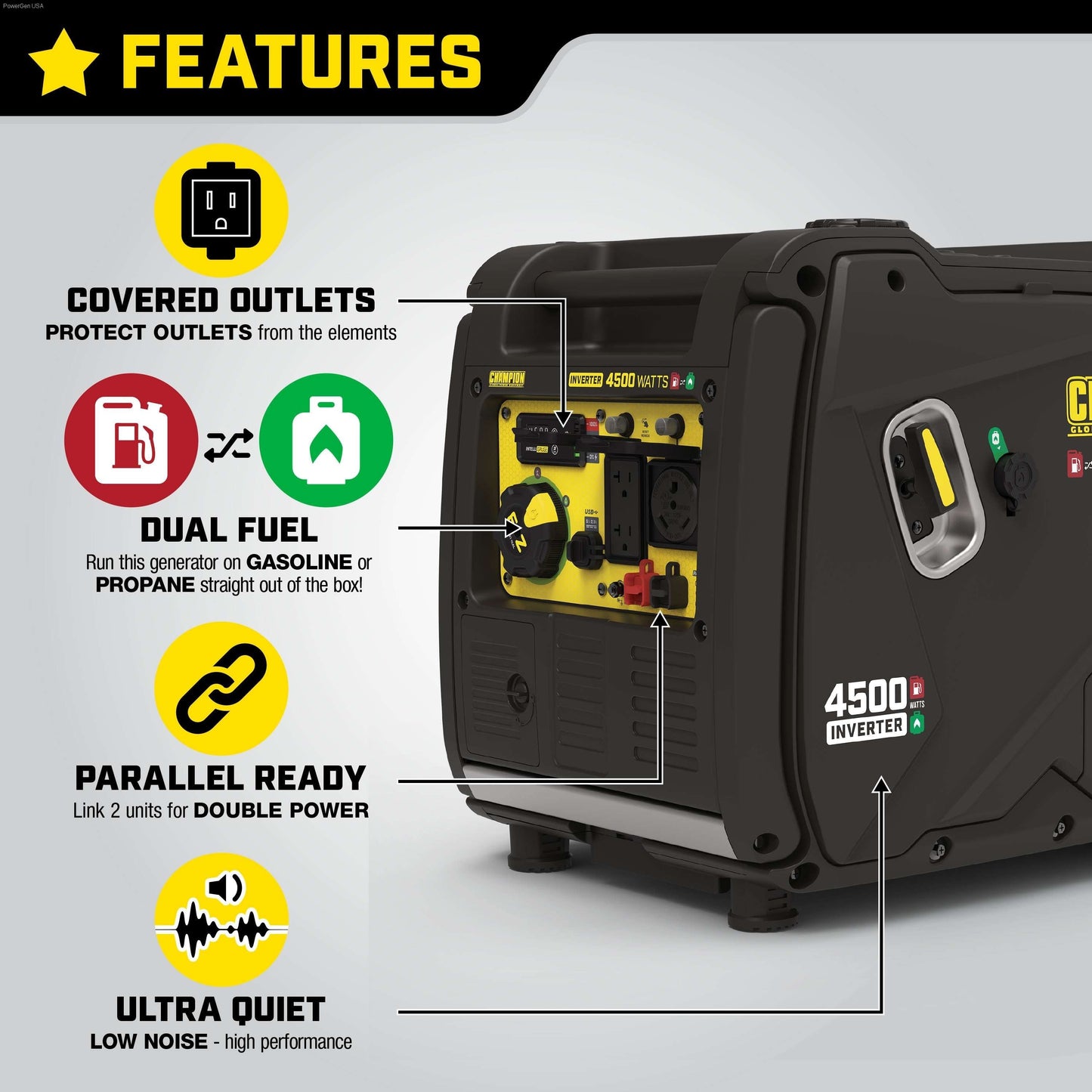 Dual Fuel Hybrid - Champion 4500-Watt Portable Dual Fuel Inverter Generator With Quiet Technology