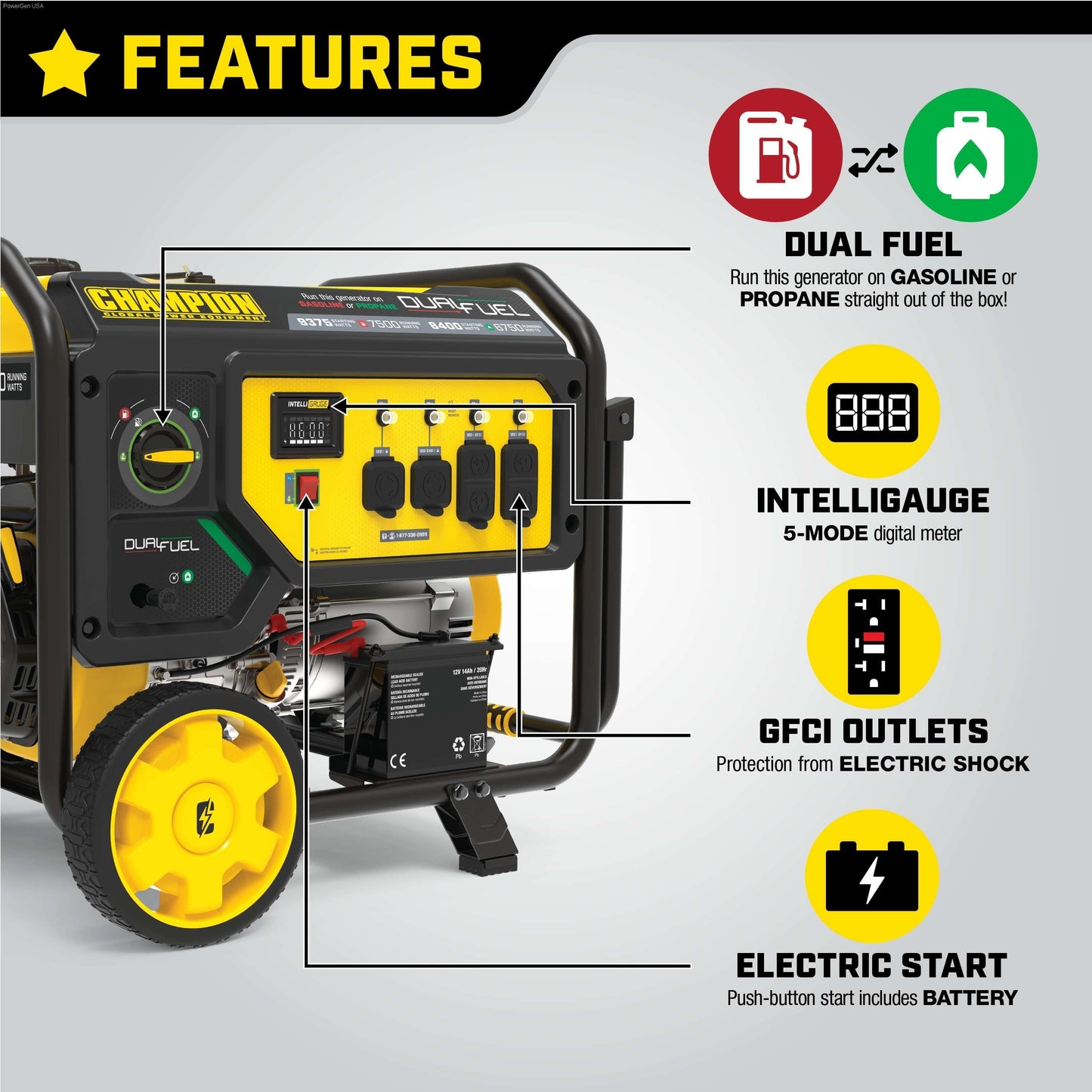 Dual Fuel Hybrid - Champion 7500-Watt Dual Fuel Portable Generator With Electric Start