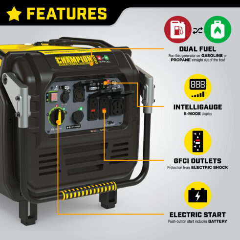 Champion 201175 8500W Electric Start Dual Fuel Inverter with CO Shield - PowerGen USA