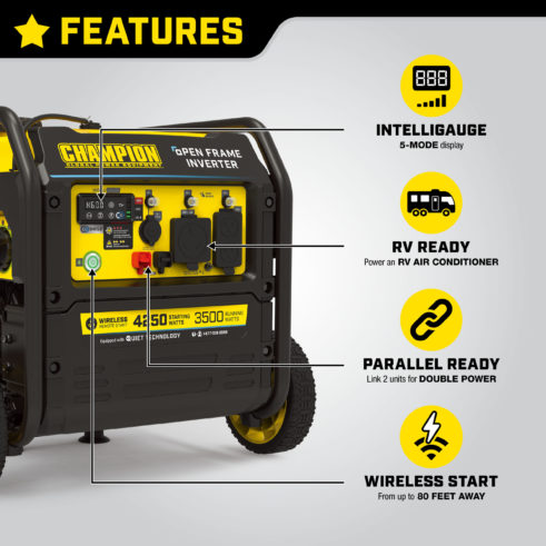 Champion 201185 4250W Wireless Start Open Frame Inverter with CO Shield® - PowerGen USA