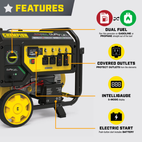 Champion 201281 7500W Electric Start Dual Fuel Generator with CO Shield - PowerGen USA
