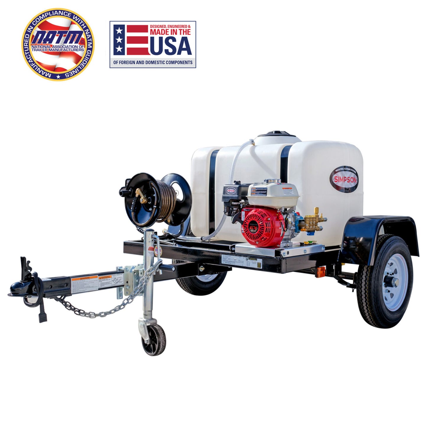 SIMPSON Mobile Trailer 95000 3200 PSI at 2.8 GPM HONDA® GX200 with CAT® Triplex Plunger Pump Cold Water Professional Gas Pressure Washer Trailer- PowerGen USA