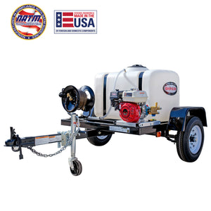 SIMPSON Mobile Trailer 95000 3200 PSI at 2.8 GPM HONDA® GX200 with CAT® Triplex Plunger Pump Cold Water Professional Gas Pressure Washer Trailer- PowerGen USA