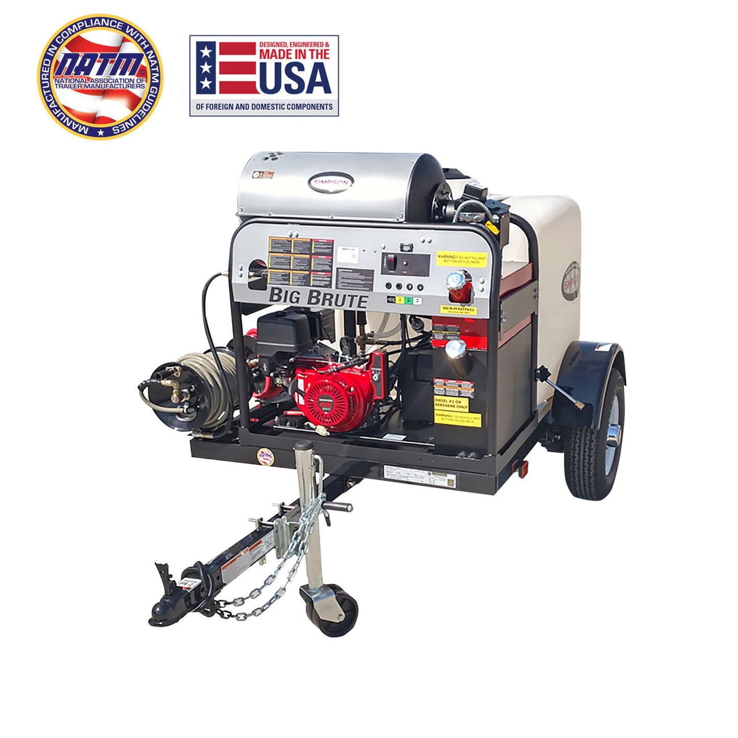 SIMPSON Mobile Trailer 95005 4000 PSI at 4.0 GPM HONDA® GX390 with COMET Triplex Plunger Pump Hot Water Professional Gas Pressure Washer Trailer- PowerGen USA