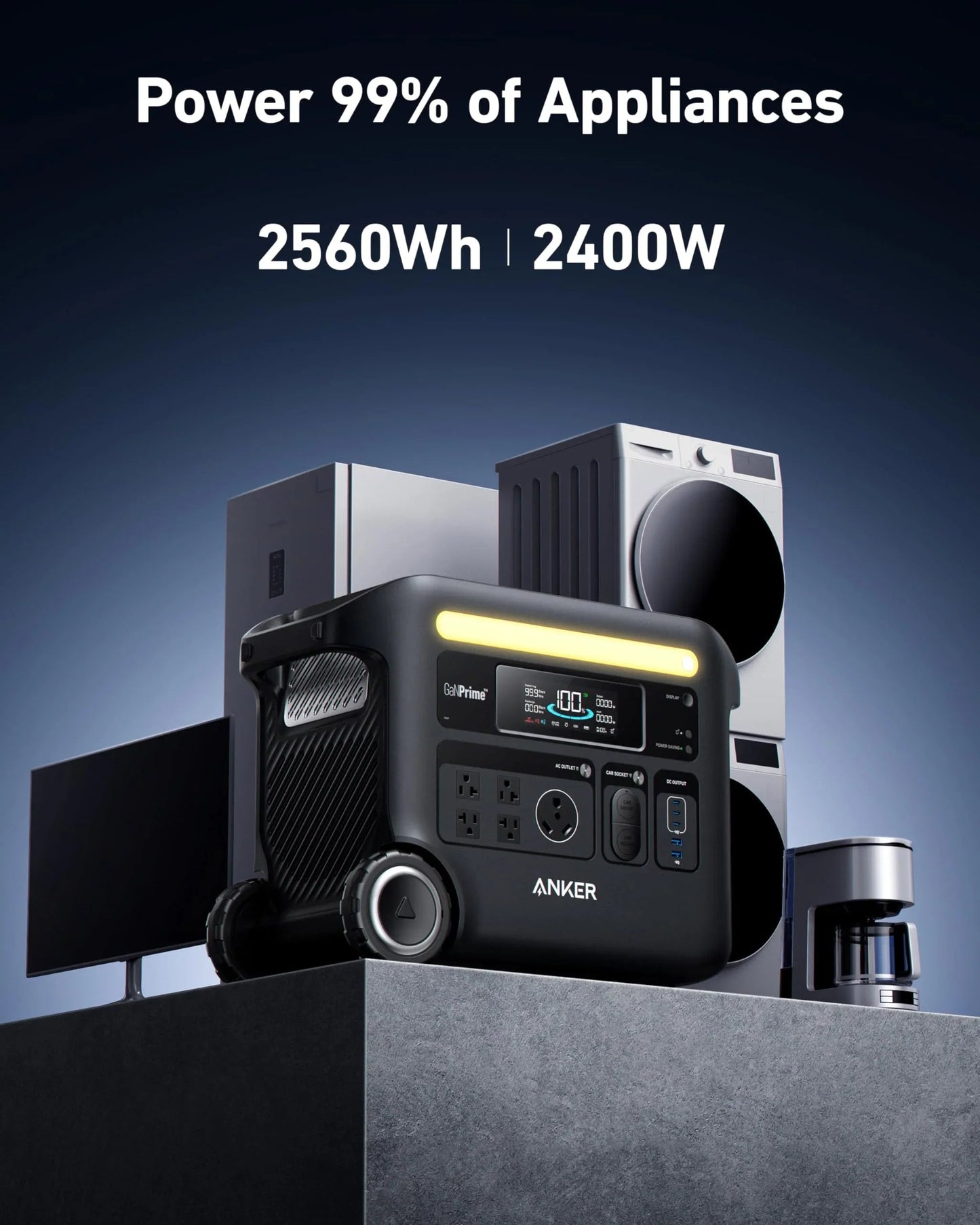 Solar & Battery Powered - Anker SOLIX F2600 Solar Generator - 2560Wh | 2400W | With Anker Solix PS 400W Solar Panel