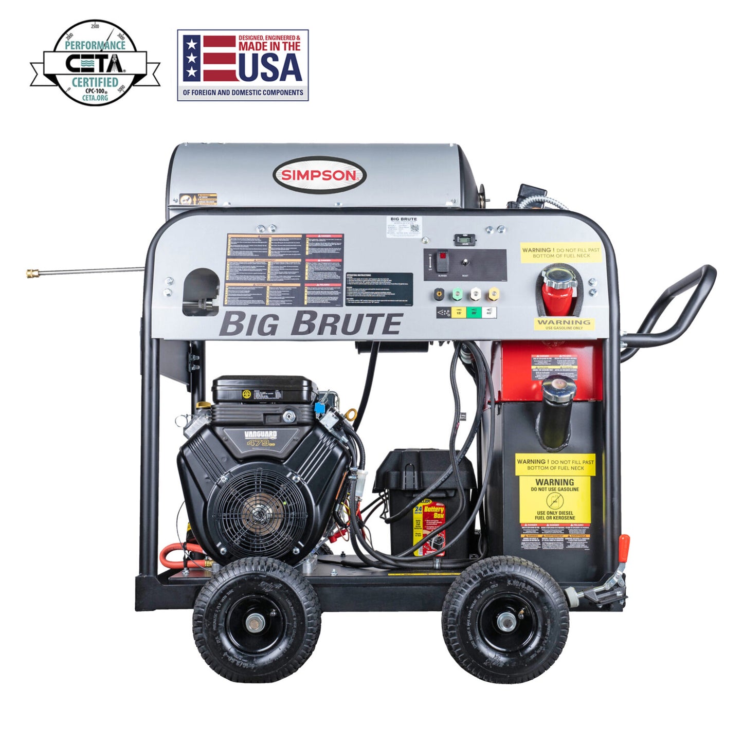 SIMPSON Big Brute BB65105 4000 PSI at 4.0 GPM VANGUARD® V-Twin with COMET Triplex Plunger Pump Hot Water Professional Gas Pressure Washer- PowerGen USA