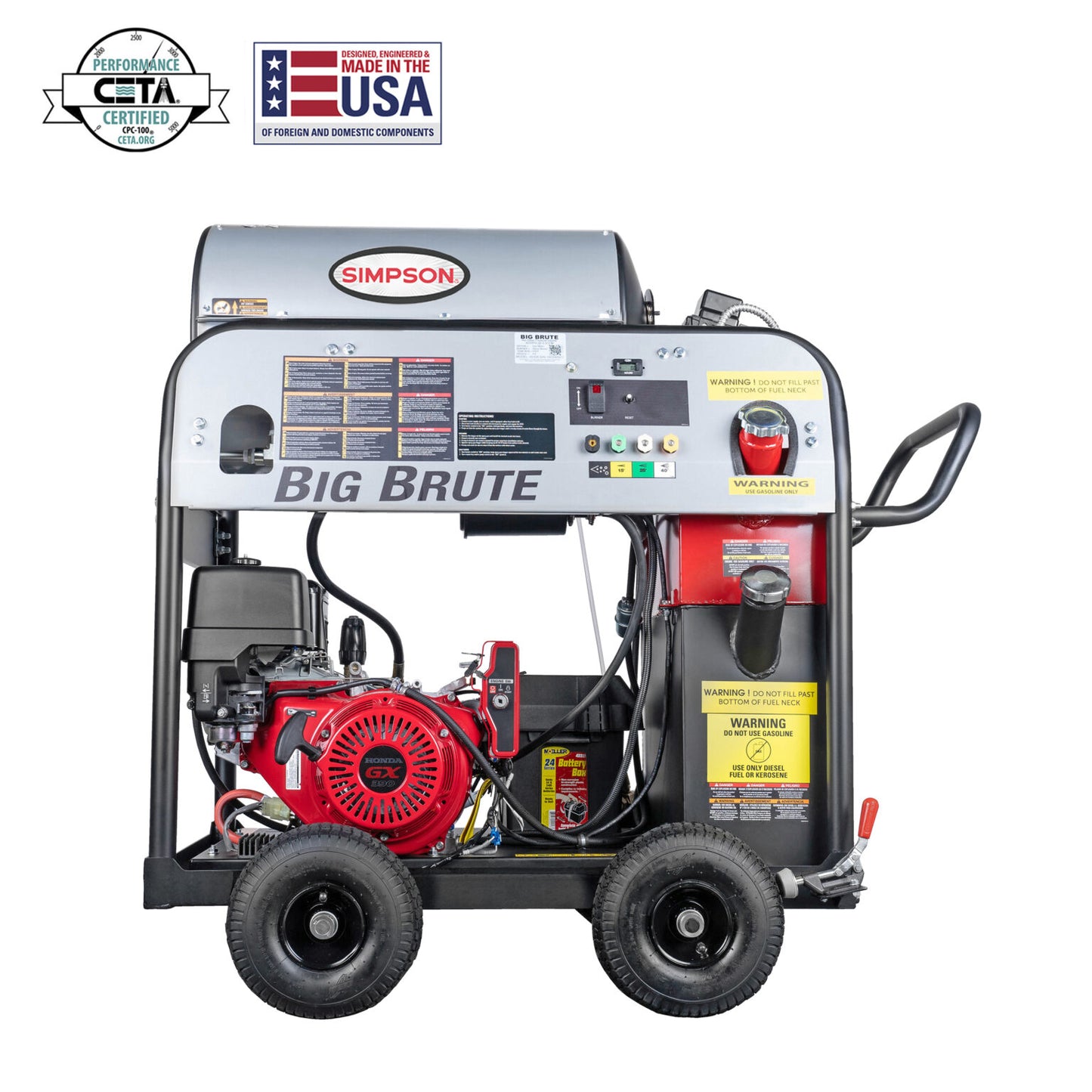 SIMPSON Big Brute BB65106 4000 PSI at 4.0 GPM HONDA® GX390 with COMET Triplex Plunger Pump Hot Water Professional Gas Pressure Washer- PowerGen USA