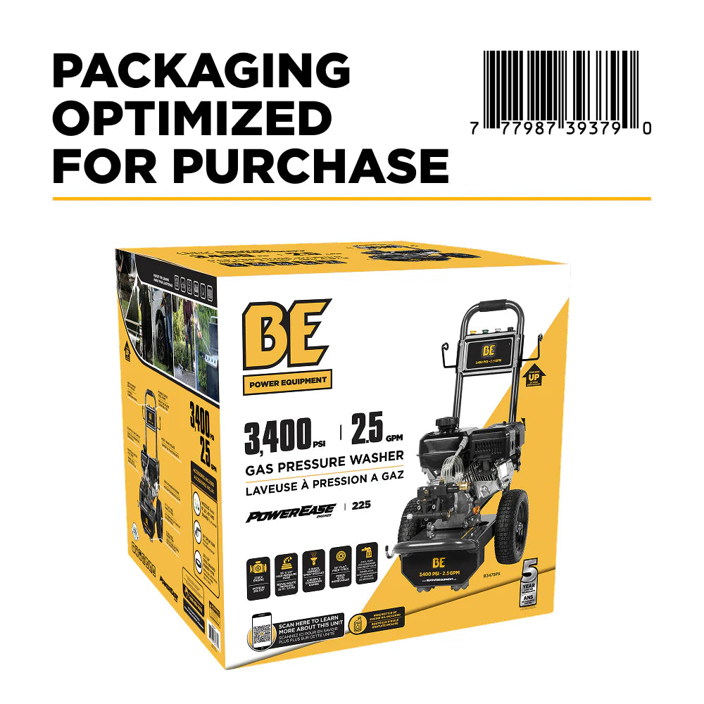 BE Power Equipment 3,400 PSI 2.5 GPM Cold Water Gas Pressure Washer - B3475PX