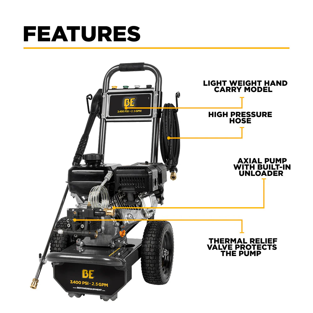 BE POWER 3,800 PSI 2.5 GPM Cold Water Gas Pressure Washer - B3865HA