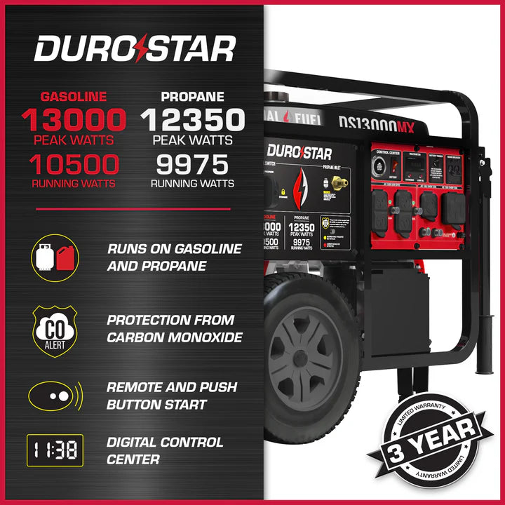 DuroMax DS13000MX 13,000 Watt Dual Fuel Portable MX Generator w/ CO Alert - PowerGen USA