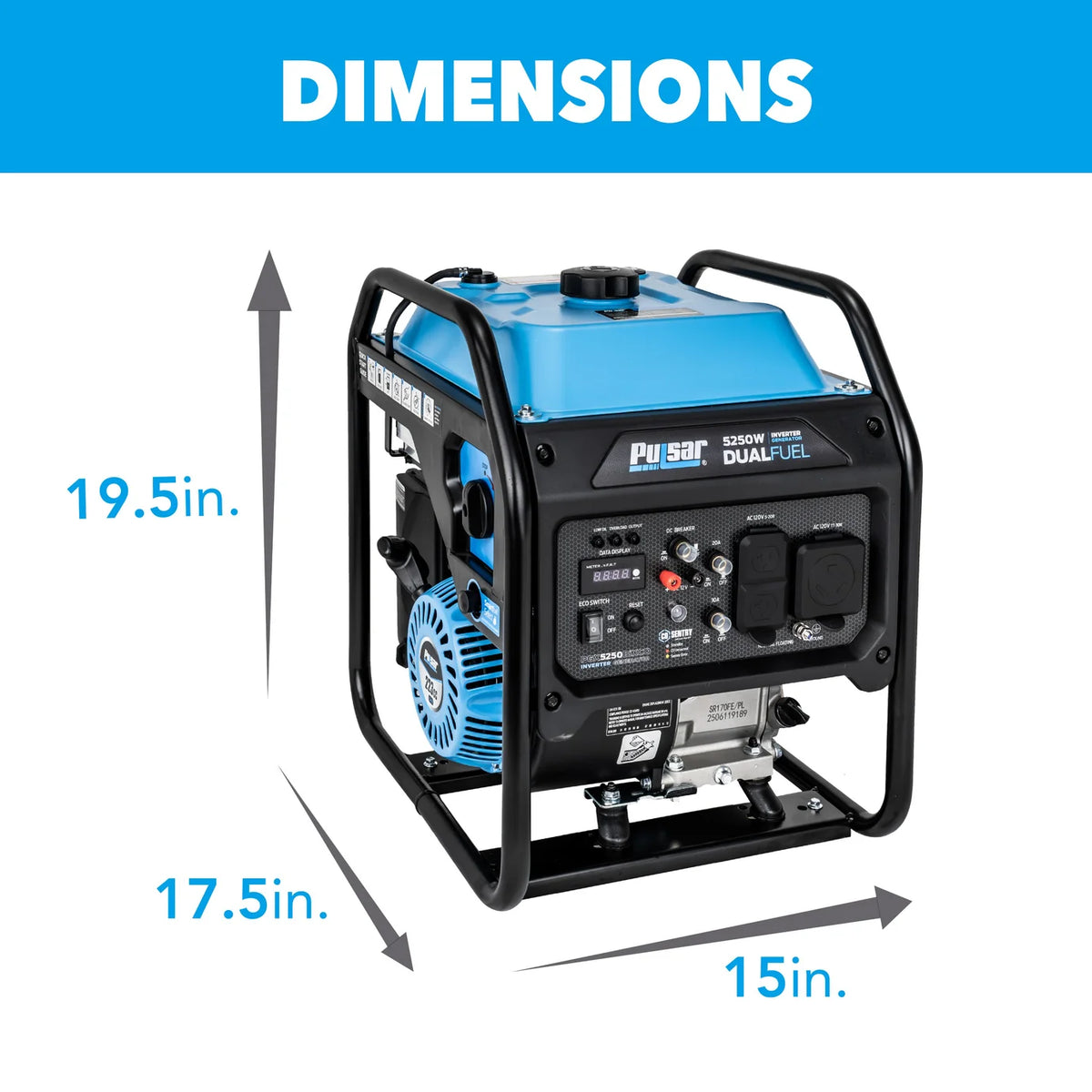 Pulsar PGX5250BiXCO 5250W Dual Fuel Open Frame Inverter Generator with CO Sentry