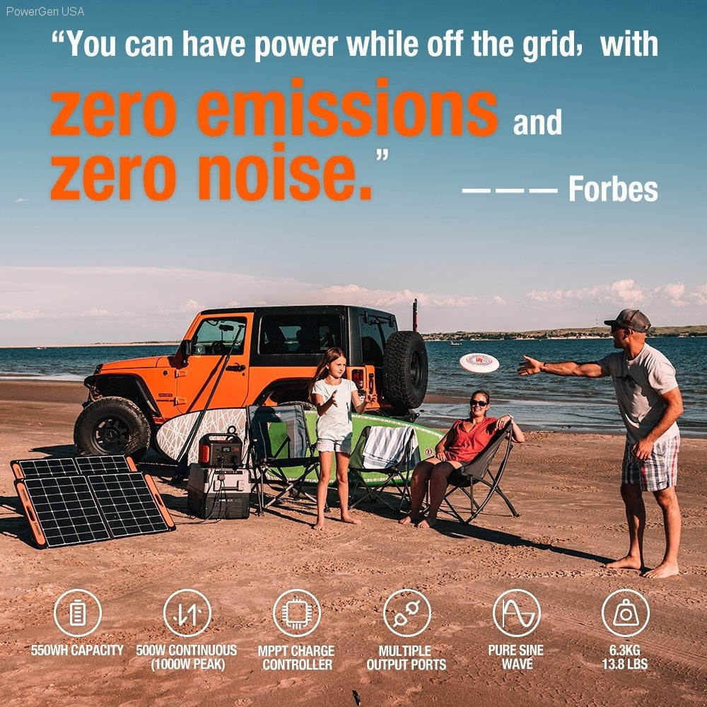 Solar & Battery Powered - Jackery Solar Generator 550 - 1*Explorer 550 + 1 * SolarSaga 100W