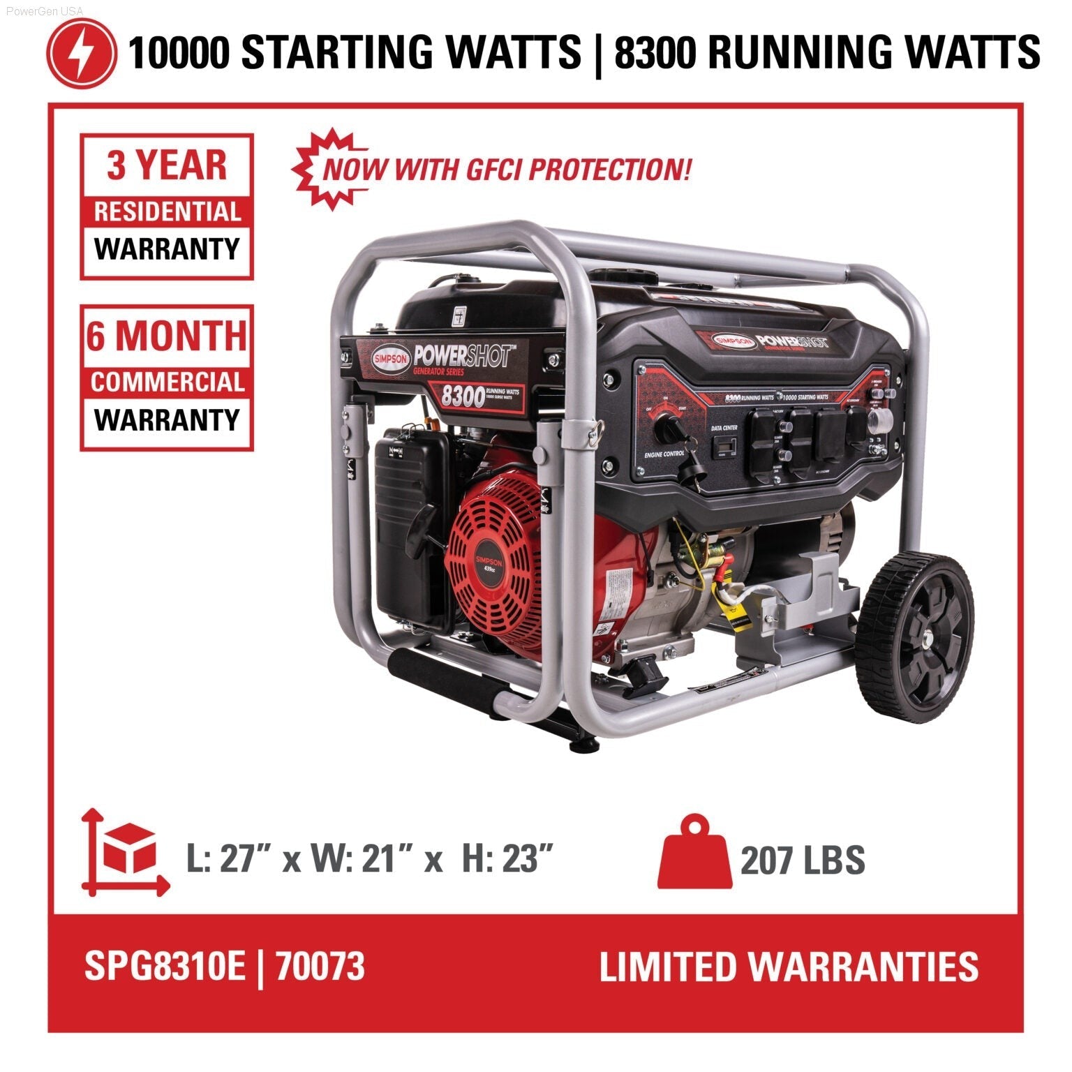 Gas Generators - SIMPSON SPG8310E Powershot 8300-Watt Portable Generator