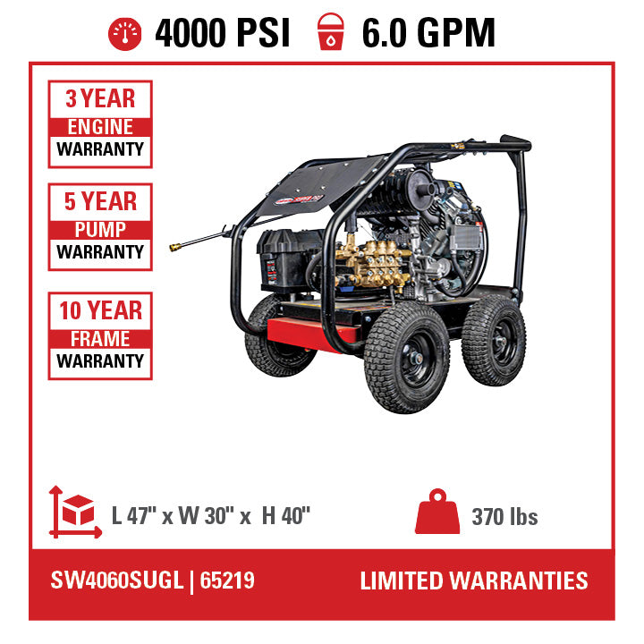 SIMPSON SuperPro Roll-Cage SW4060SUGL 4000 PSI at 6.0 GPM CRX® 680 with UDOR Triplex Plunger Pump Cold Water Professional Gear Drive Gas Pressure Washer- PowerGen USA