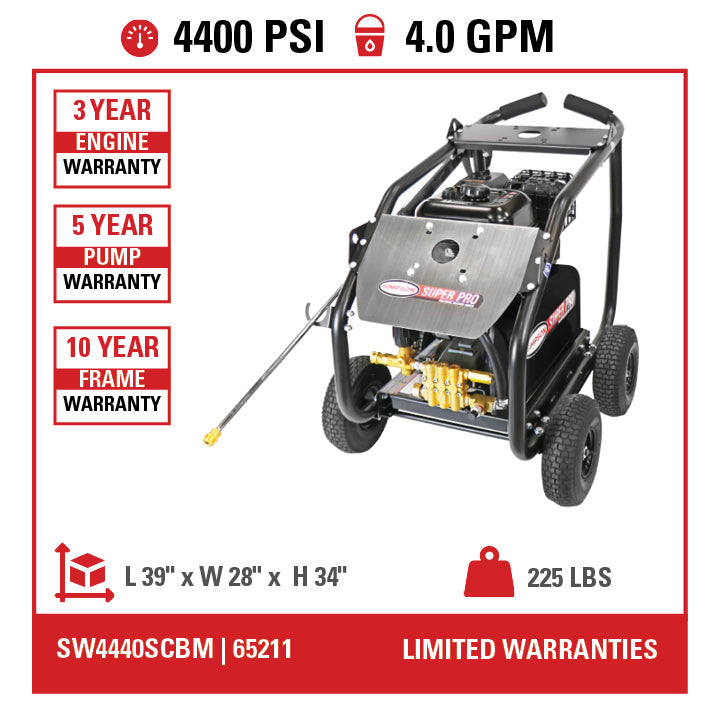 SIMPSON SuperPro Roll-Cage SW4440SCBM 4400 PSI at 4.0 GPM CRX® 420 with AAA Industrial Triplex Plunger Pump Cold Water Professional Gas Pressure Washer- PowerGen usa