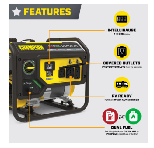 Champion 201302 Champion 9200 Watt DUAL FUEL w/Electric Start - PowerGen USA