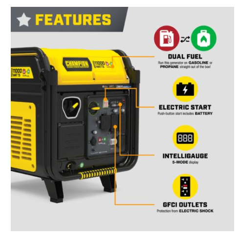 Champion 201423 11,000W Wireless Start Tri Fuel Inverter with CO Shield® - PowerGen USA