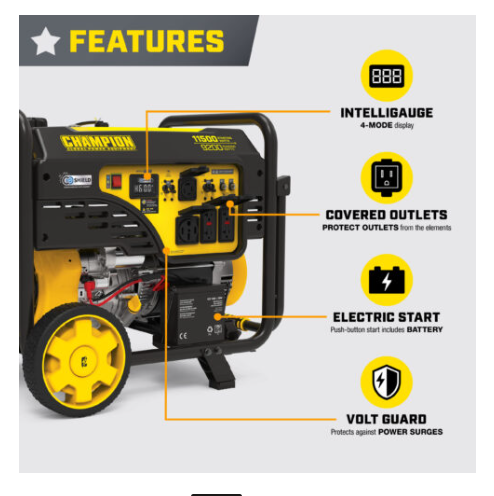 Champion 201494 9200W Electric Start Generator with CO Shield® - PowerGen USA