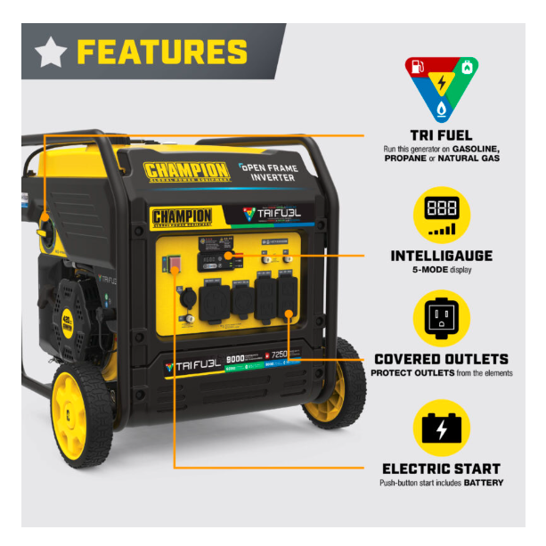 Champion 201320 4500W Open Frame Inverter with CO Shield® - PowerGen USA