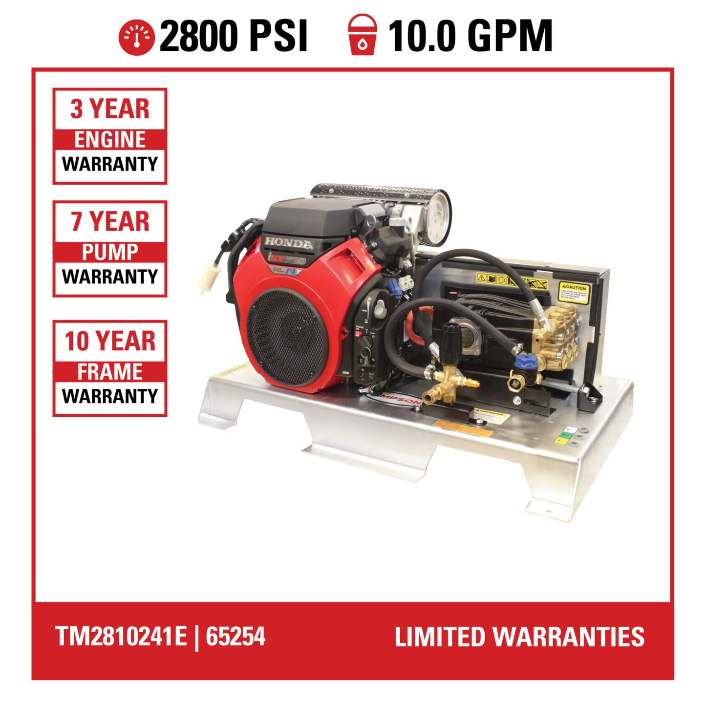 SIMPSON Truck Mount Series TM2810241E 2800 PSI at 10.0 GPM CRX® 750 with UDOR® Triplex Plunger Pump Cold Water Gas Industrial Pressure Washer- PowerGen USA