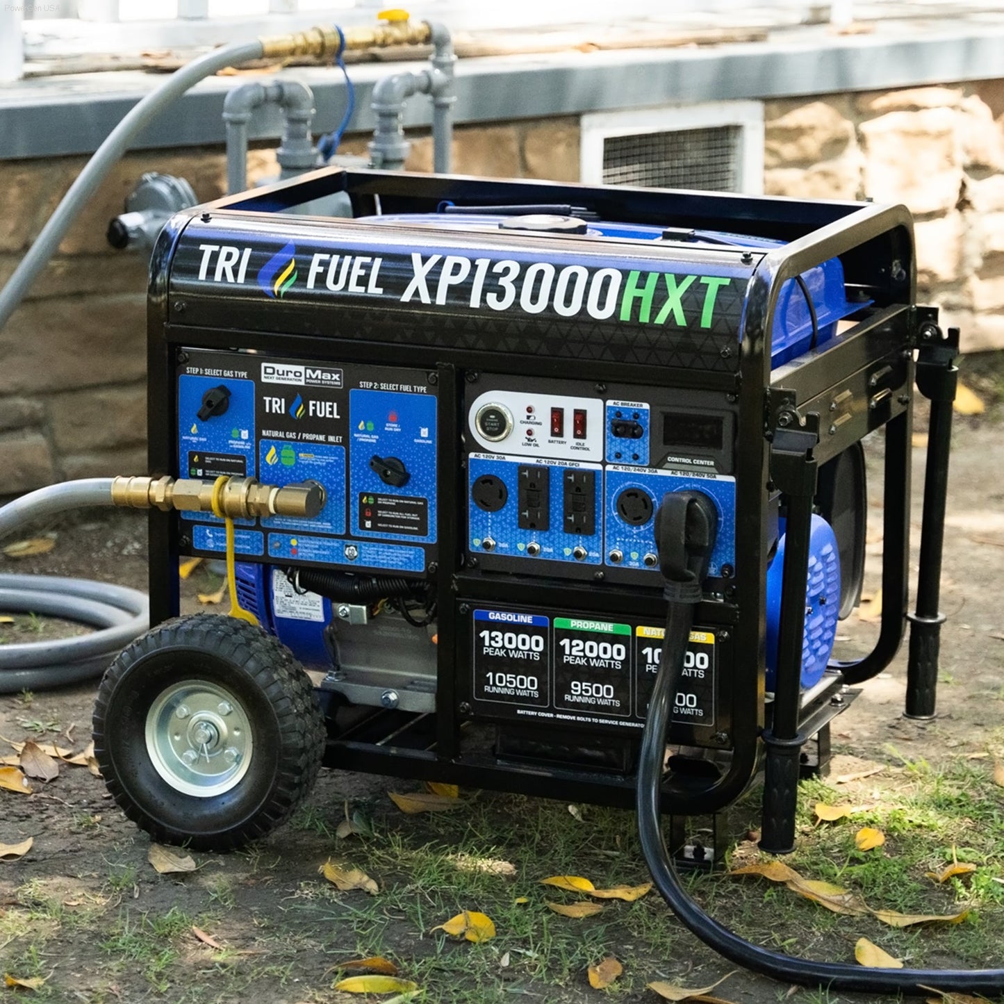 Dual Fuel Hybrid - DuroMax XP13000HXT 13,000 Watt Tri Fuel Portable Home Power Backup HXT Generator W/ CO Alert