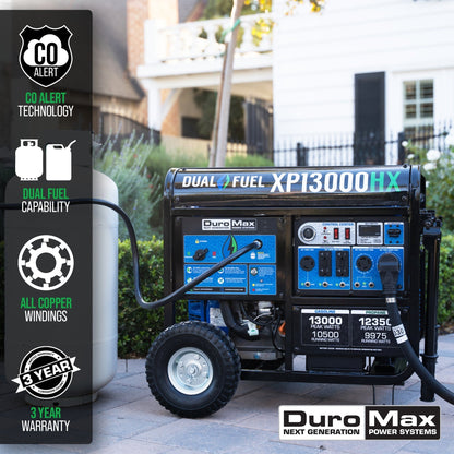 Dual Fuel Hybrid - DuroMax XP13000HX 13,000 Watt Dual Fuel Portable Home Power Backup HX Generator W/ CO Alert