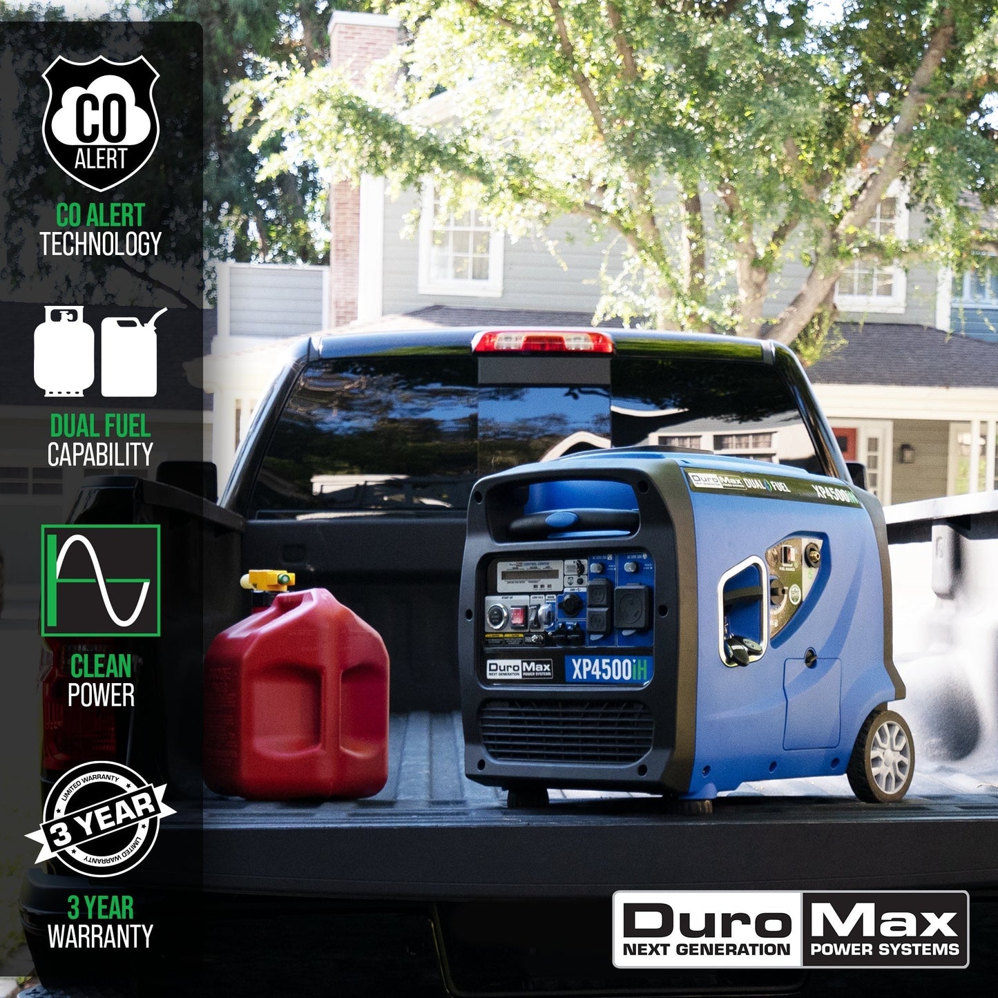 Dual Fuel Hybrid - DuroMax XP4500iH 4,500 Watt Dual Fuel Portable Inverter Generator W/ CO Alert