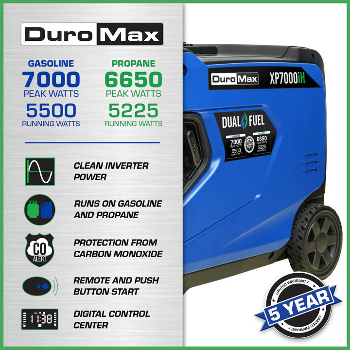 DuroMax XP7000iHT 7,000 Watt Portable iHT Dual Fuel Inverter Generator w/ CO Alert - PowerGen USA