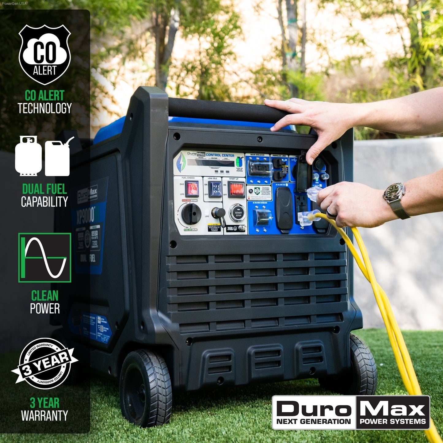 Dual Fuel Hybrid - DuroMax XP9000iH 9,000 Watt Dual Fuel Portable Home Power Backup Inverter Generator W/ CO Alert