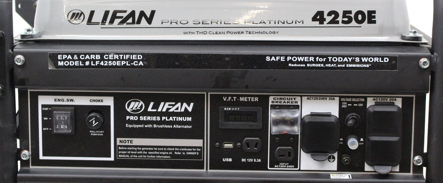 Gas Generators - LIFAN Power USA 4000w Platinum Generator - 7MHP W/Elect Start