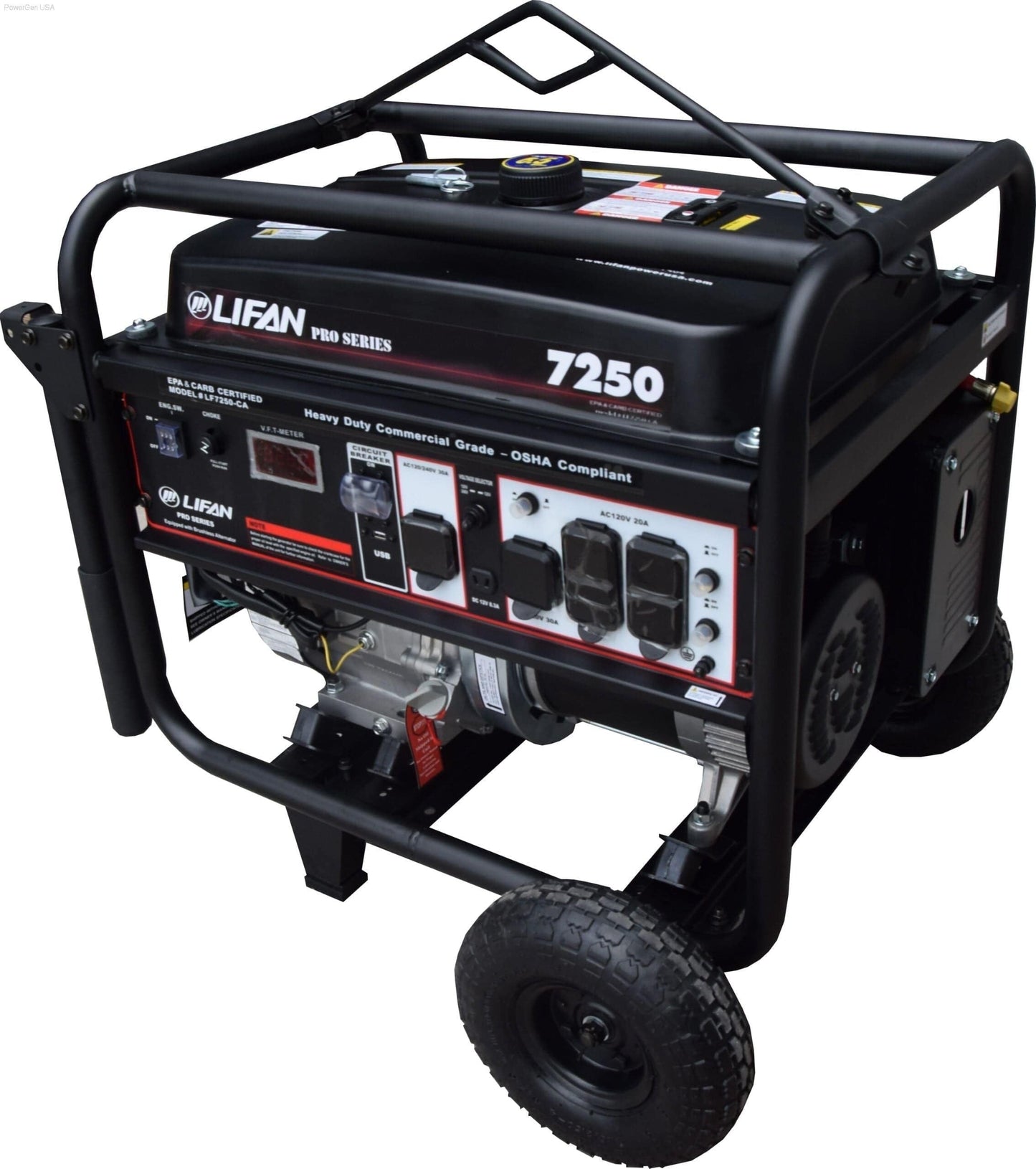Gas Generators - LIFAN Power USA 7000W Pro Generator - 13MHP W/Recoil Start/Wheel Kit CARB