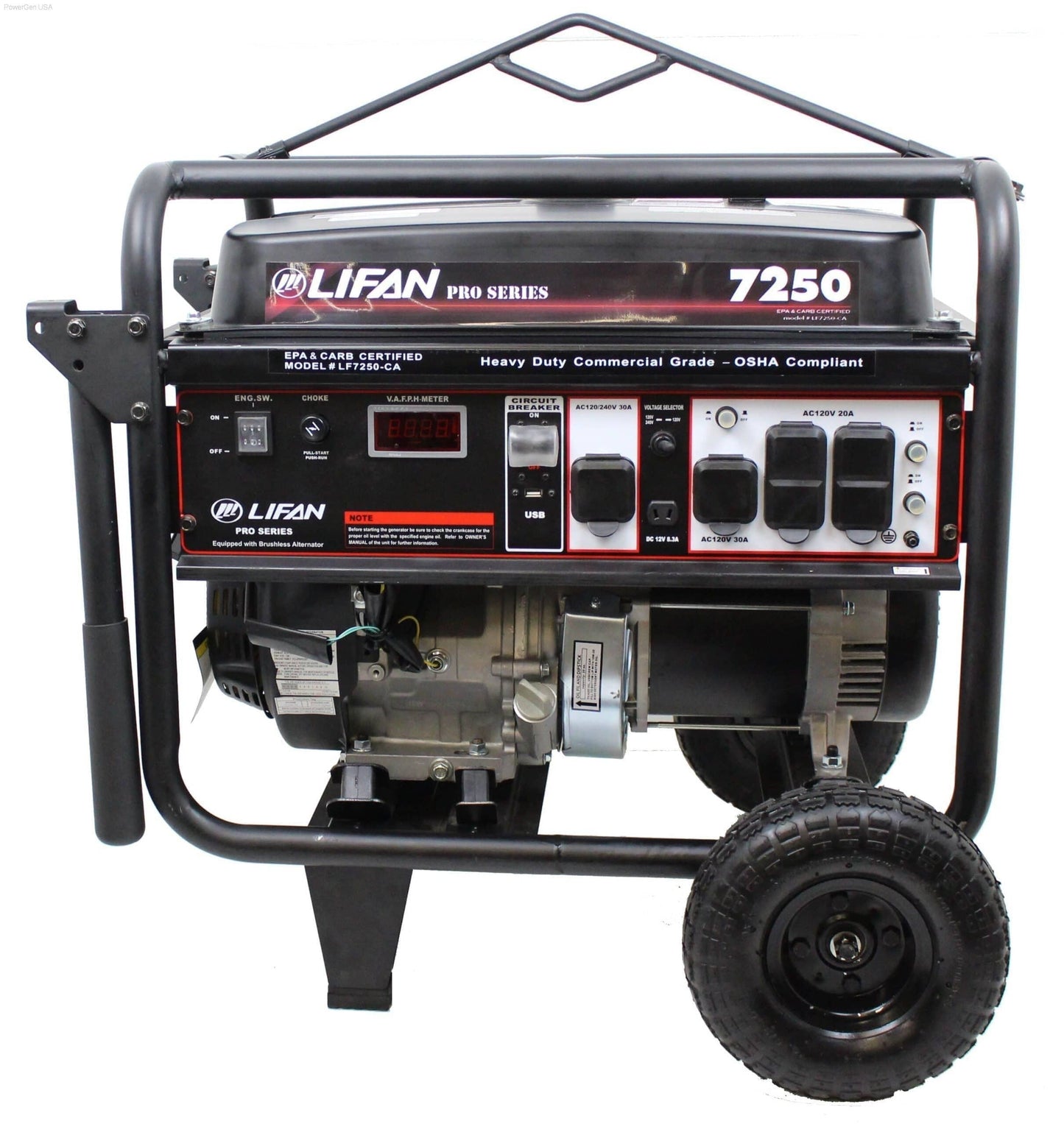 Gas Generators - LIFAN Power USA 7000W Pro Generator - 13MHP W/Recoil Start/Wheel Kit CARB