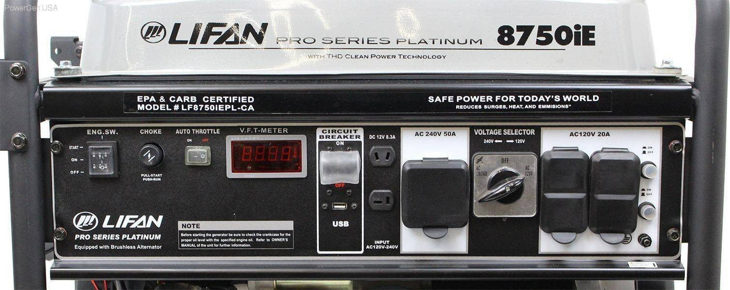 Gas Generators - LIFAN Power USA 8500W Platinum Generator -15MHP W/Recoil/Electric Start RV Model CARB