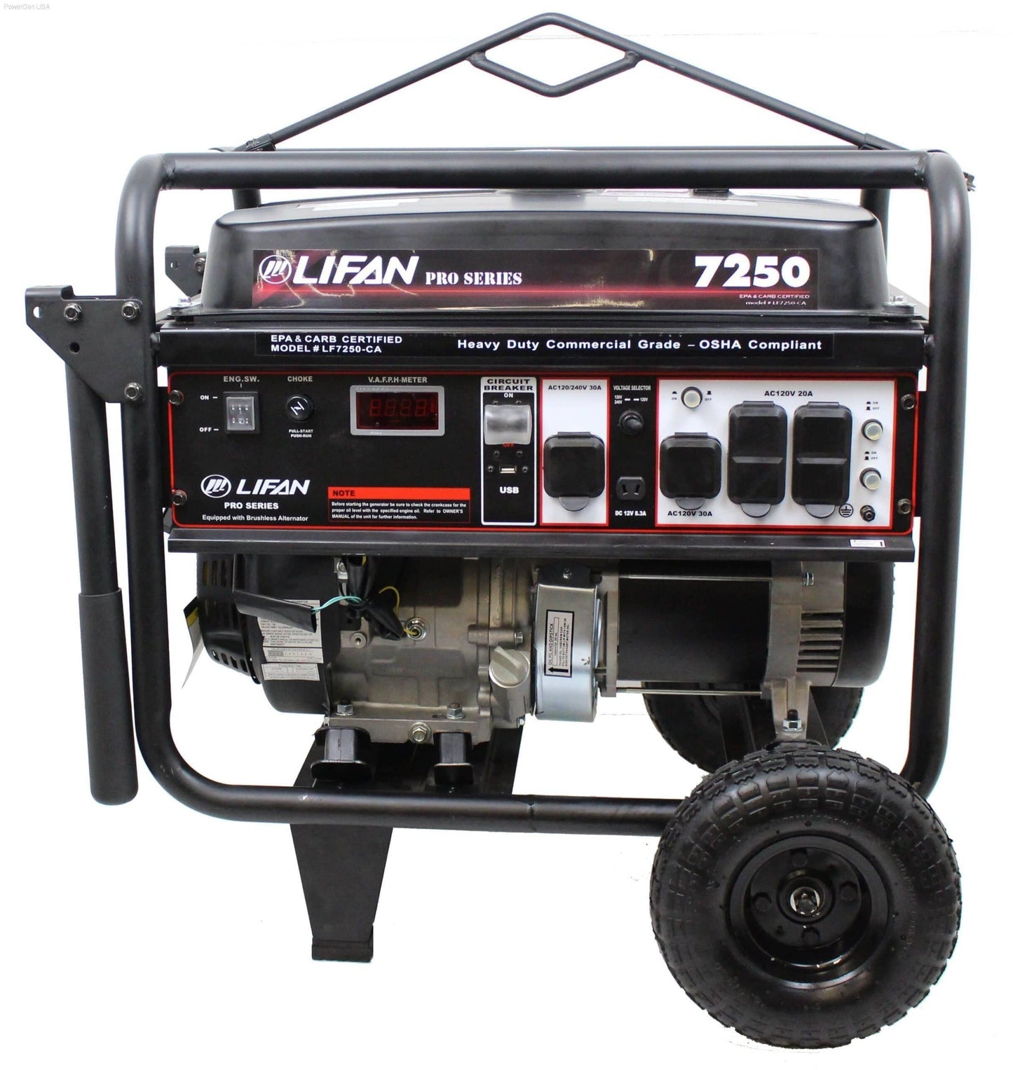 Gas Generators - LIFAN Power USA 8500W Pro Generator - 15MHP W/Recoil/Elec Start/Wheels