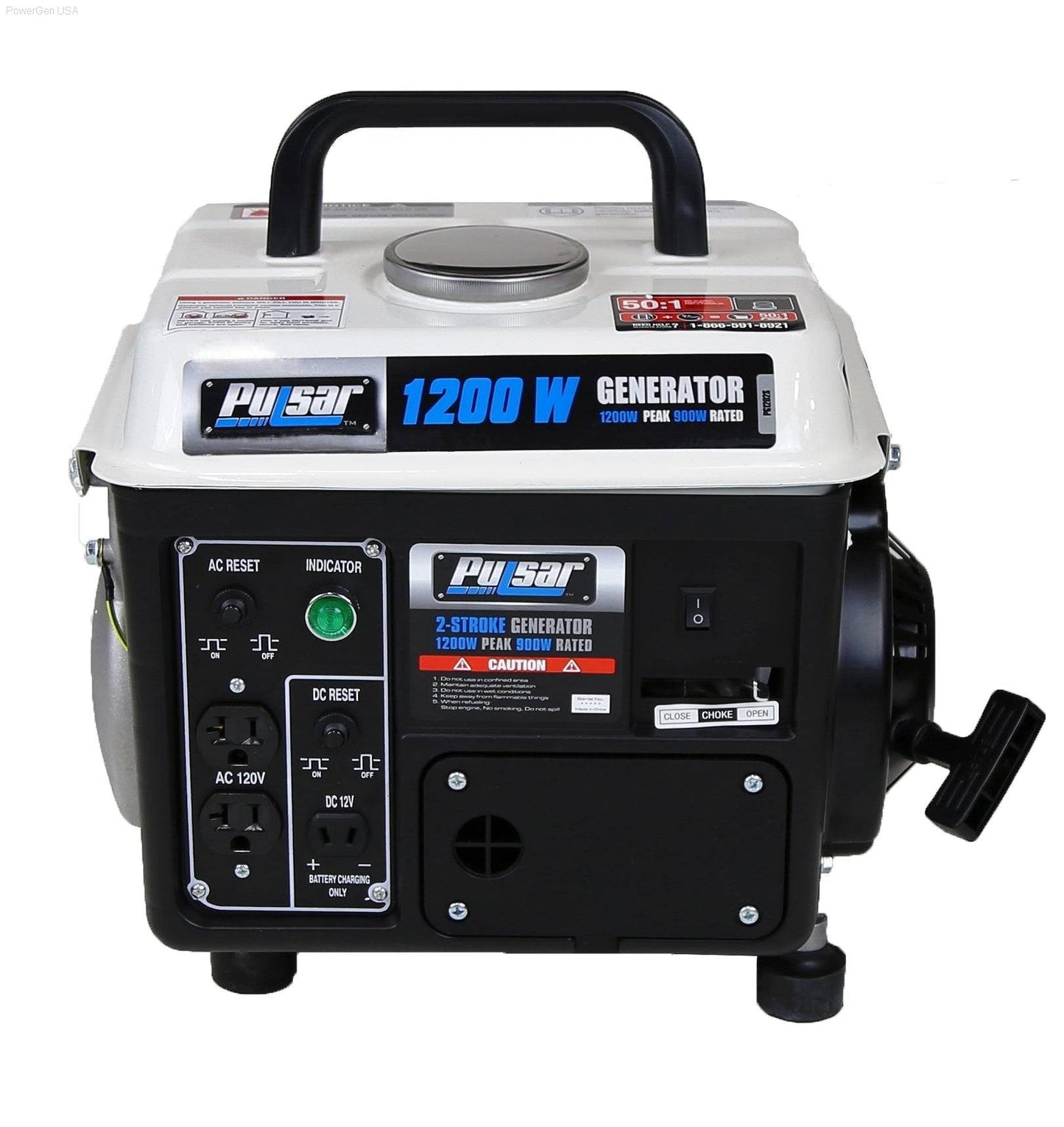 Gas Generators - Pulsar PG1202SA-1200W Generator RATED 900W 2 Stroke, NON-Carb Approved