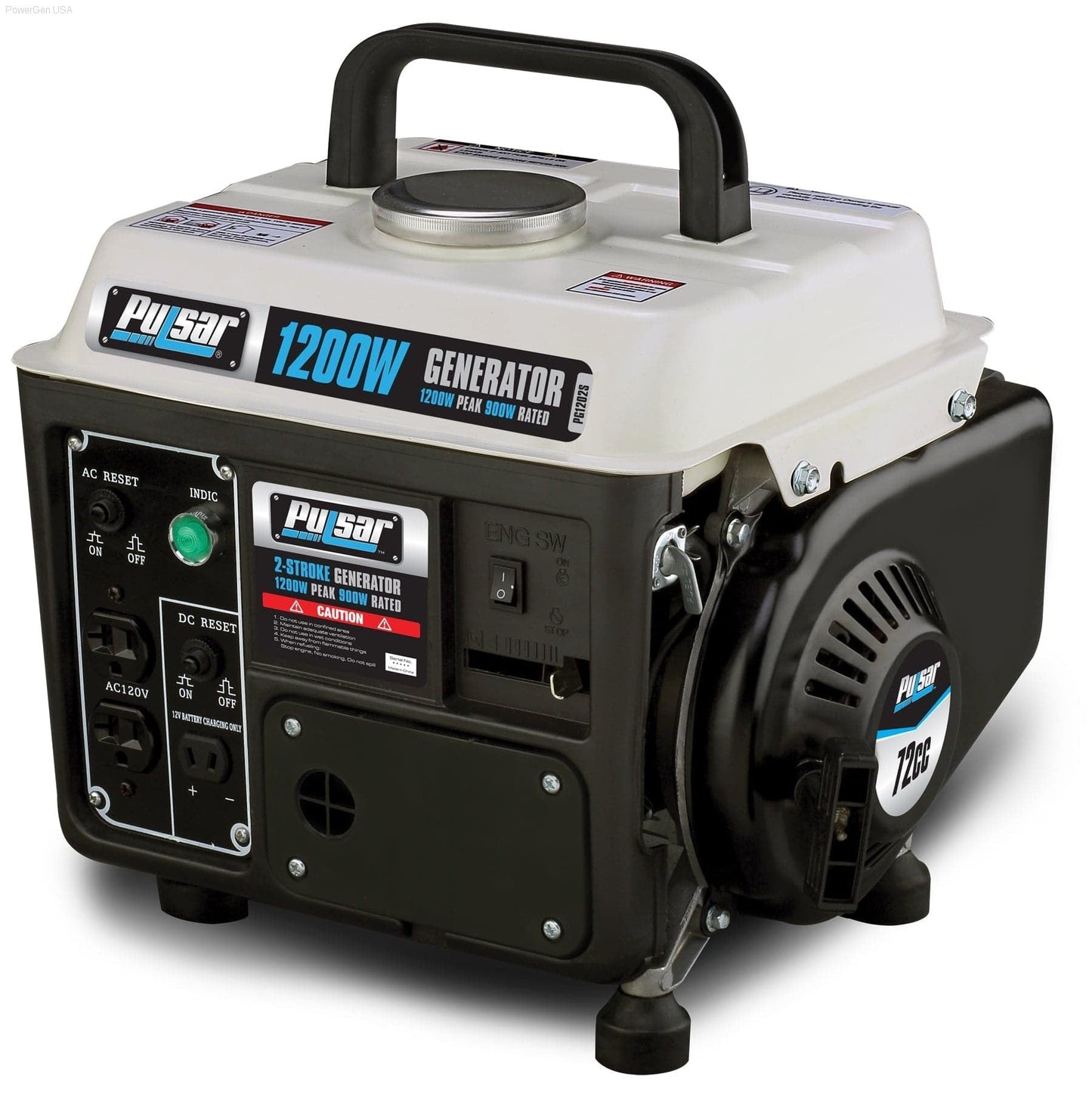 Gas Generators - Pulsar PG1202SA-1200W Generator RATED 900W 2 Stroke, NON-Carb Approved