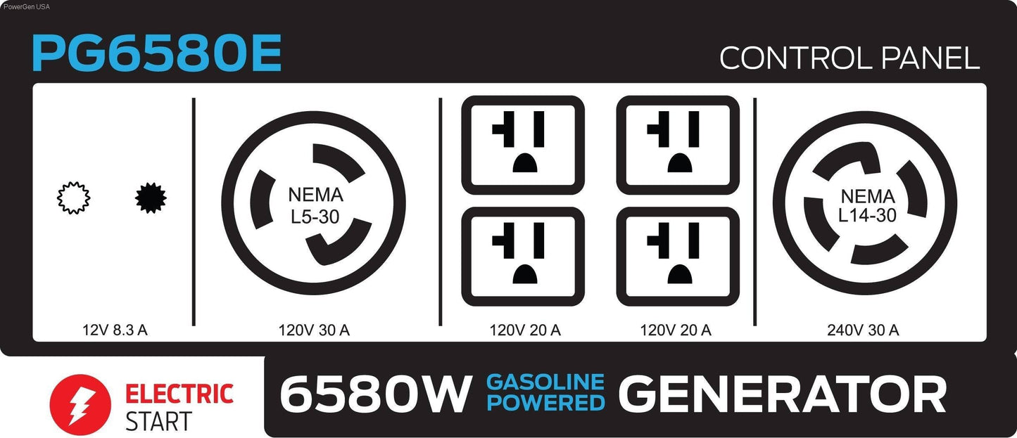 Gas Generators - Pulsar PG6580E-6580W Generator RATED 5500W Carb Approved