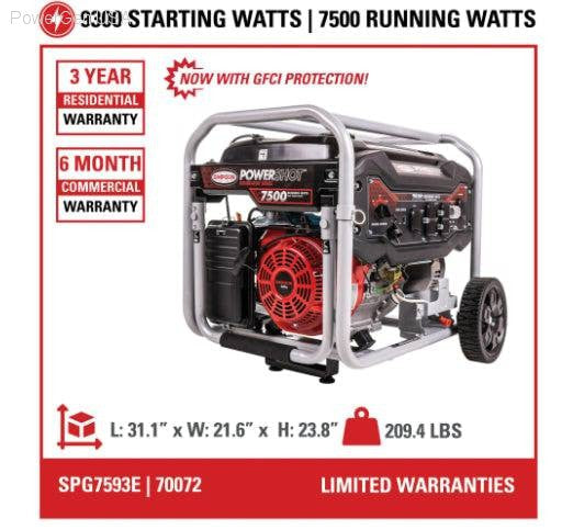 Gas Generators - SIMPSON PowerShot Portable 7500-Watt Generator
