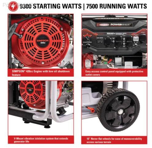 Gas Generators - SIMPSON PowerShot Portable 7500-Watt Generator