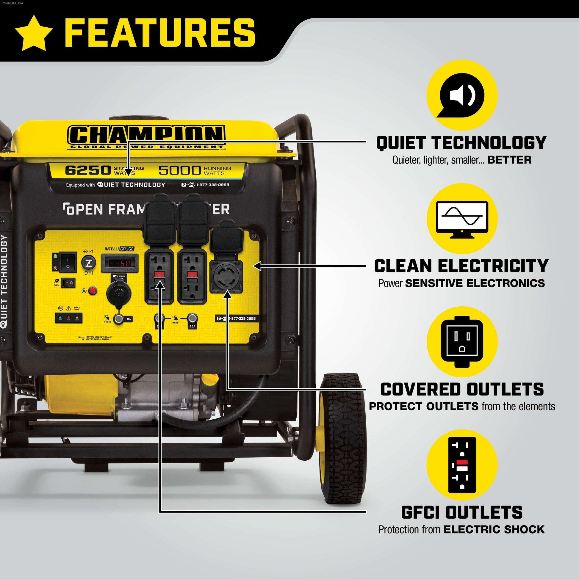 Gas Generators - Champion 6250-Watt Open Frame Inverter With Quiet Technology