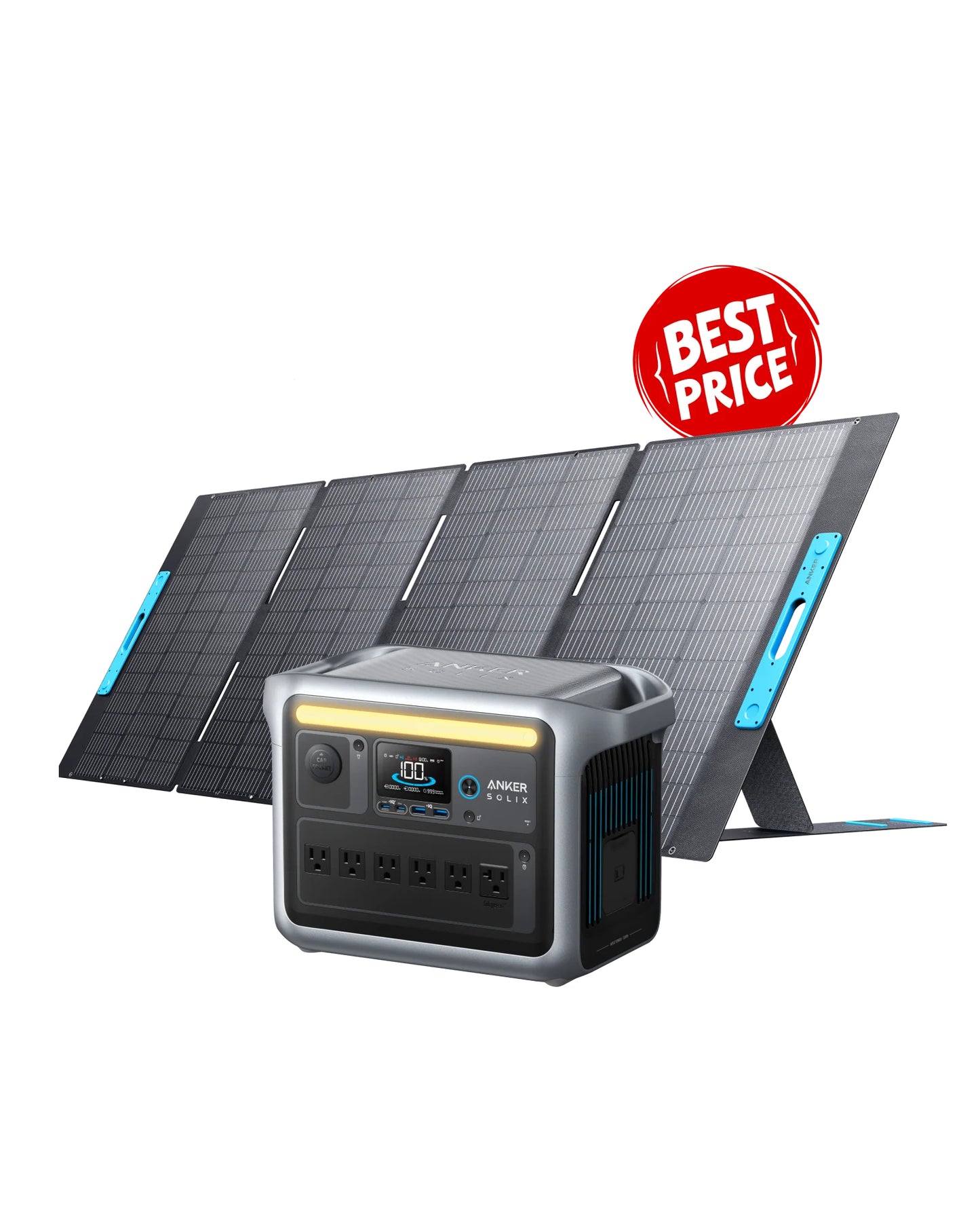 Solar & Battery Powered - Anker SOLIX C1000X Portable Power Station - 1056Wh | 1800W With Anker Solix PS 400 Portable Solar Panel 400W