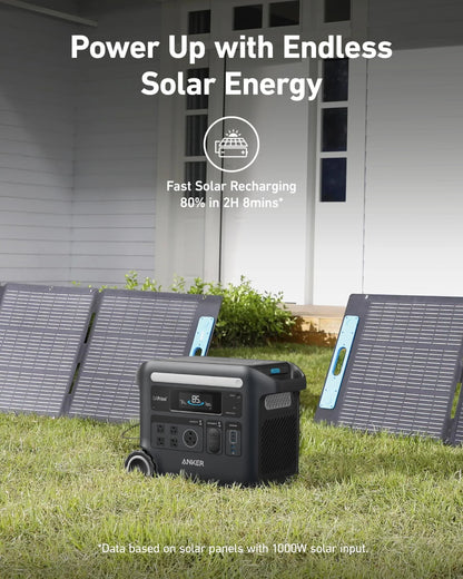 Solar & Battery Powered - Anker SOLIX F2600 Solar Generator - 2560Wh | 2400W |  With 2* Anker Solix PS 400W Solar Panel
