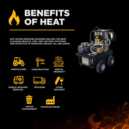 BE POWER EQUIPMENT 2,300 PSI 4.0 GPM Hot Water Electric Pressure Washer with General Triplex Pump - 15-423
