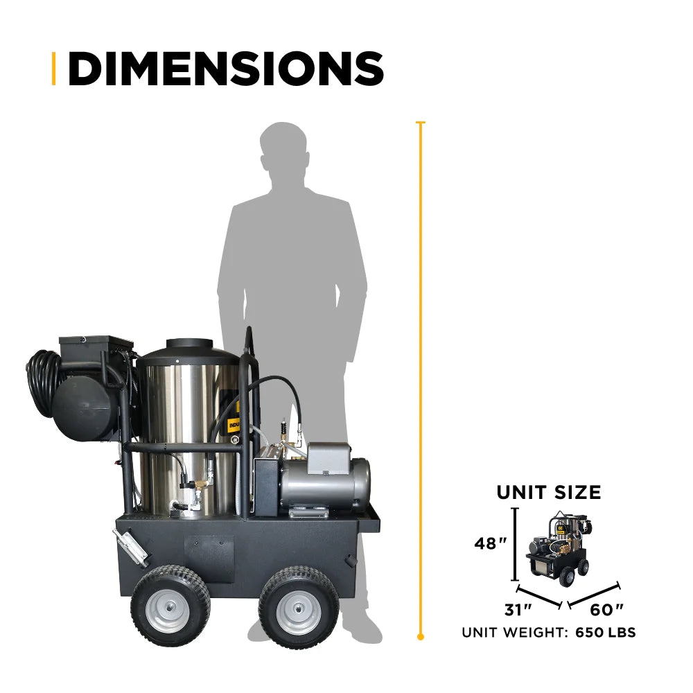 BE POWER EQUIPMENT 2,300 PSI 4.0 GPM Hot Water Electric Pressure Washer with General Triplex Pump - 15-423