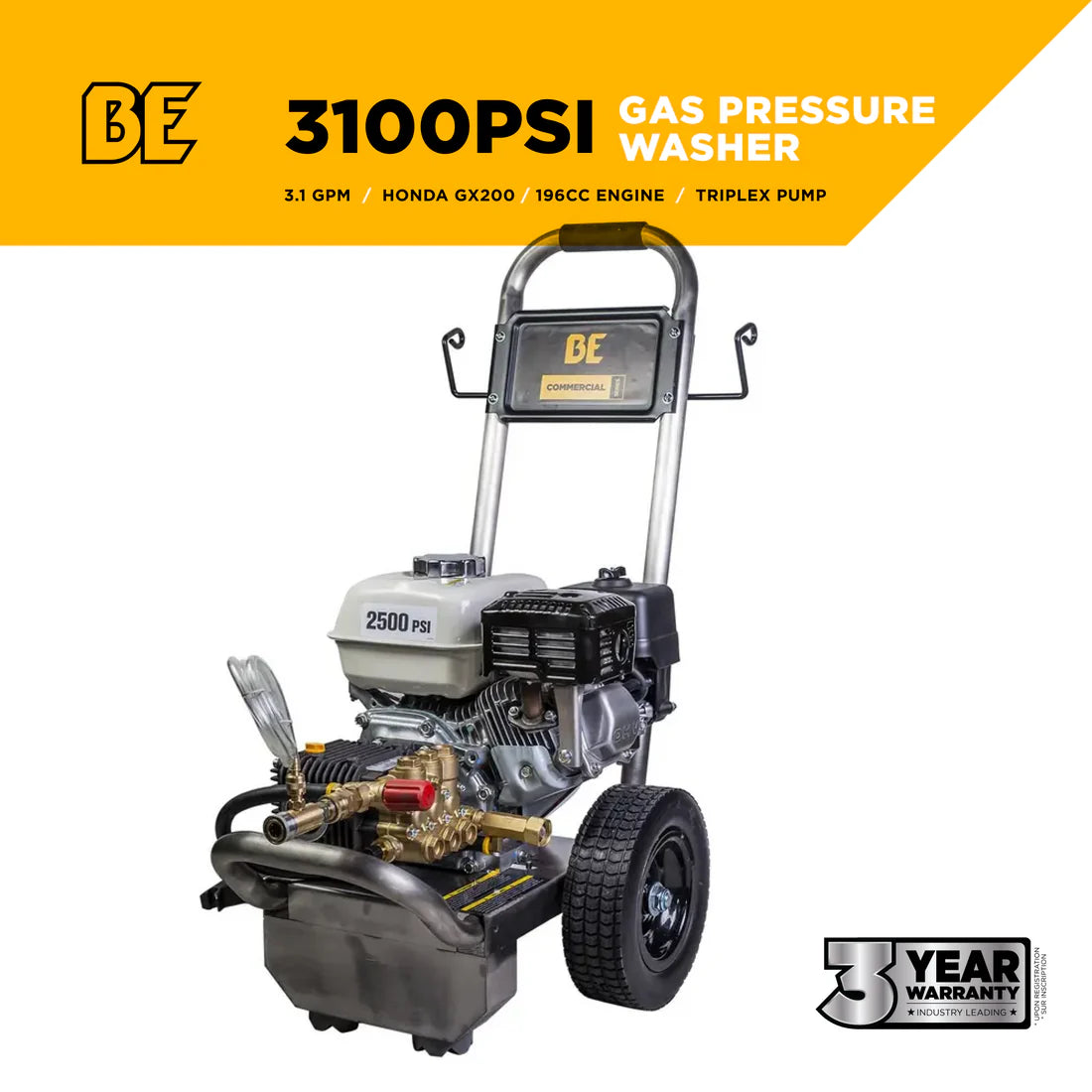 BE POWER 3,100 PSI 3.1 GPM Cold Water Gas Pressure Washer - B3165HSCS- PowerGen USA