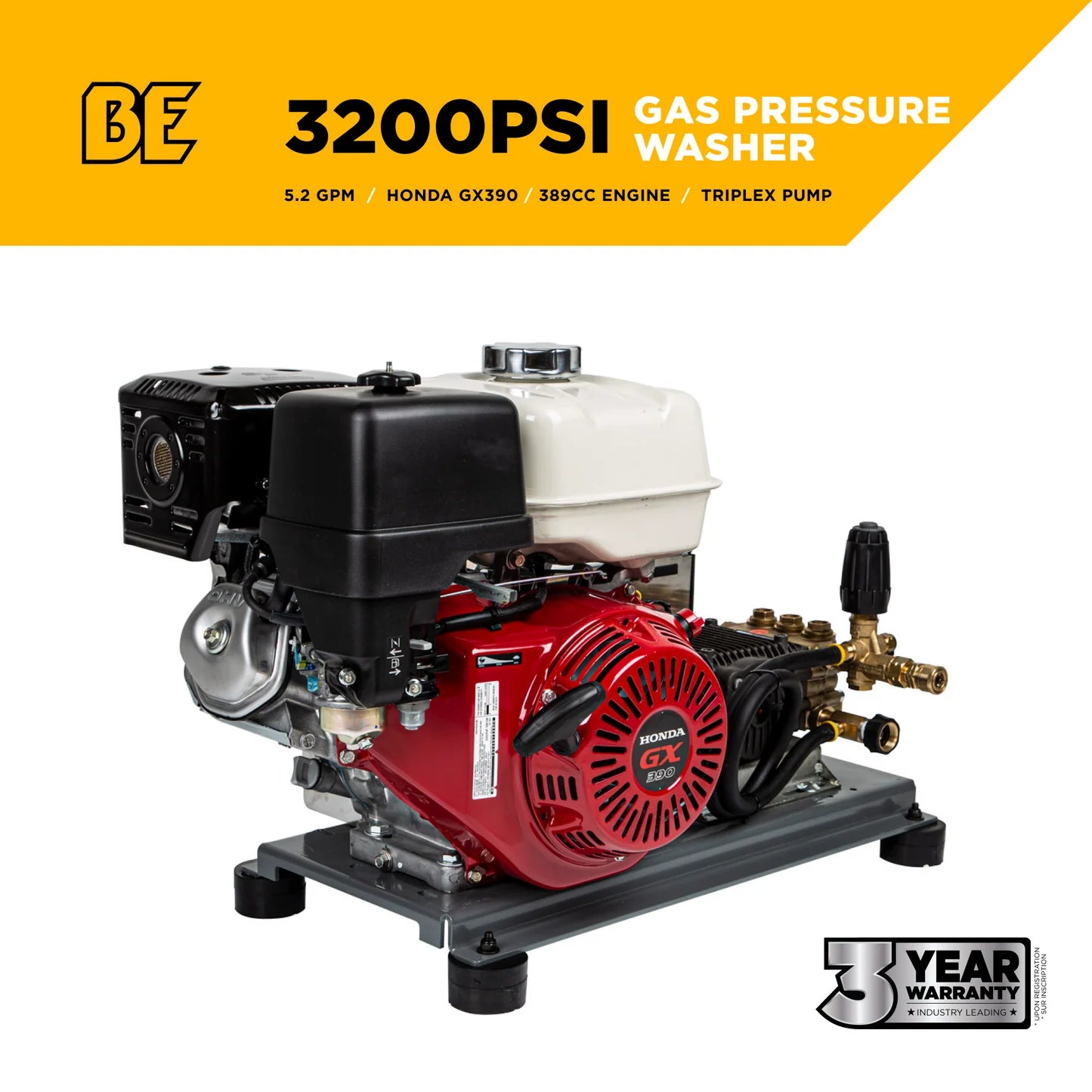 BE POWER 3,200 PSI 5.2 GPM Truck Mount Cold Water Gas Pressure Washer - B3213HTBCS