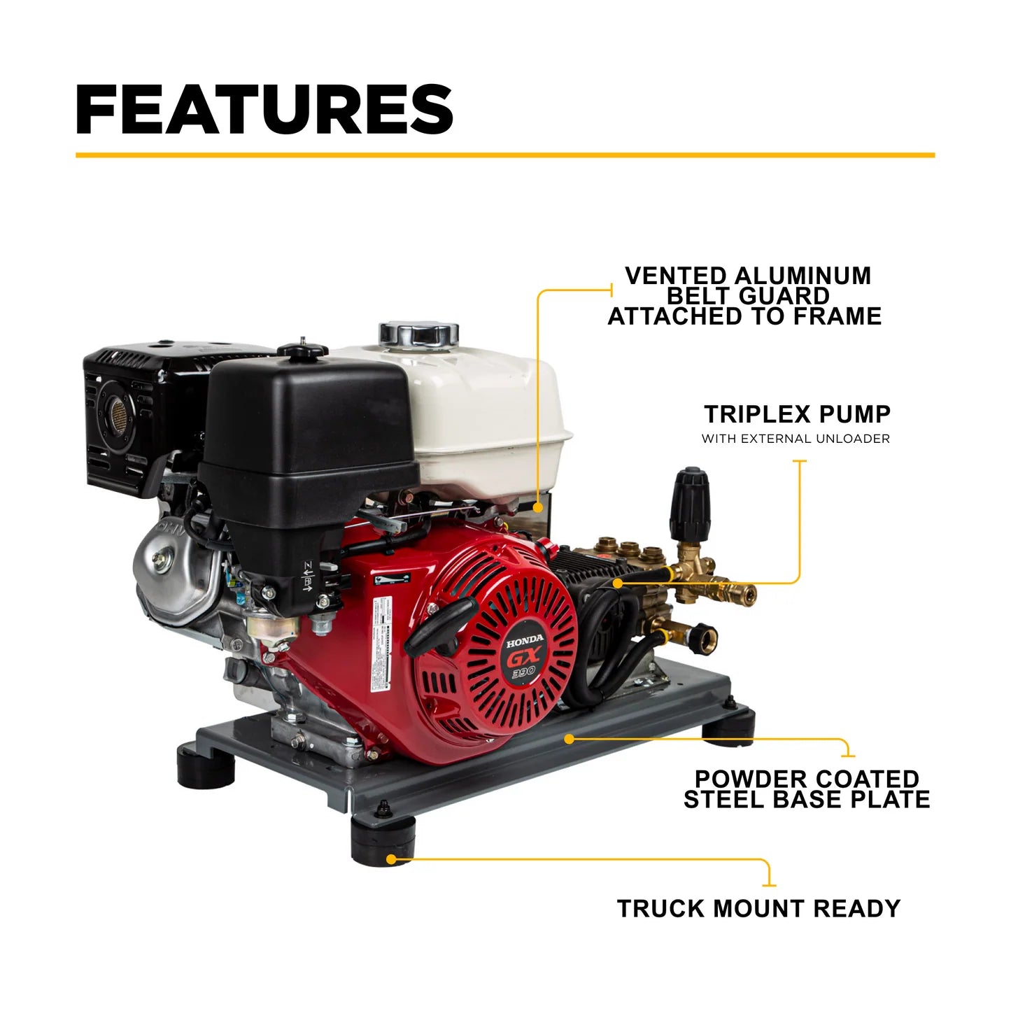 BE POWER 3,200 PSI 5.2 GPM Truck Mount Cold Water Gas Pressure Washer - B3213HTBCS