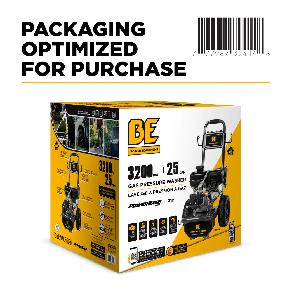 BE Power Equipment 3,200 PSI 2.5 GPM Cold Water Gas Pressure Washer - B327PX